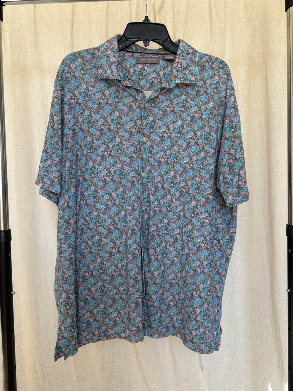 Kenneth Cole Reaction Teal Blue Floral Short-Sleeve Button-Down Shirt